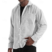 ieftine cămăși casual pentru bărbați-Bărbați Cămașă Cămașă casual Cămasă Corduroy Camașă cu nasturi Albastru piscină Negru Alb Roșu Vin Bleumarin Manșon Lung Simplu Rever Casual Zilnic Buzunar Îmbrăcăminte Modă Modern Casual