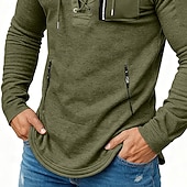 preiswerte Basic-T-Shirts-Herren T Shirt T-Shirt Langarmshirt Langarm Mit Kapuze Frühling &amp; Herbst Ganzjahres Einfarbig Mode Designer Basic Schnürung Reißverschlusstasche Urlaub Straße Lässig Dunkelgrau Schwarz Koffee Top
