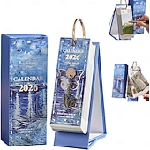 abordables Fournitures pour la maison-Agenda de bureau vintage 2026 - Calendrier de 365 jours avec reliure à anneaux dorés &amp;Citations inspirantes - une page de peinture à l'huile par jour - idéal pour la maison et le bureau &amp;organisation