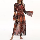 levne Rash guardy One Piece-Dámské Plážové zahalovací šaty Dlouhé splývavé kimono kardigany Grafika Cikánský Krátká noha Šifón Ochrana proti UV záření Prodyšné Dlouhý rukáv Plavky Surfování Plážové prázdniny Léto