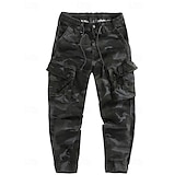 baratos Calças Cargo-Men's Cargo Pants Trousers Drawstring Elastic Waist Multi Pocket Camo Windproof Wearable Daily Outdoor Camping &amp; Hiking Streetwear Stylish ArmyGreen Khaki Micro-elastic