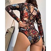 Χαμηλού Κόστους Rash Guards One Pieces-Γυναικεία Προστατευτικά Μαγιό Ολόσωμα μαγιό Γραφική Μπόχο Δίχτυ Προστασία UV Αναπνέει Μακρυμάνικο Μαγιό Σέρφινγκ Παραλία Διακοπές Άνοιξη