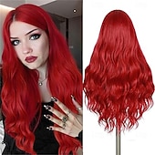 Недорогие Карнавальные парики-Карнавальный парик 2026 Красный Кудрявый Волнистый Длинные Синтетический фестивальный парик Вторник на масляной неделе Парад Волосы для косплей-костюма для Женский