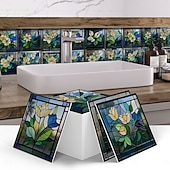 cheap Tile stickers-12pcs 3D Wall Tile Stickers Peel Stick 6x6 in, Thick PE Foam Crystal Mosaic, Waterproof Backsplash for Kitchen, Bathroom &amp; Home Decor, Metallic Wall Panels Gift Box