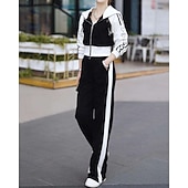 رخيصةأون بدلات رياضية-نسائي سويت شيرت بسحاب بنطلون واسع الساق بدلة رياضية من قطعتين رباط ألوان متناوبة أطقم ملابس رياضية الخريف أسود أبيض المشي لمسافات طويلة مهنة ركض كم طويل رياضة ألبسة رياضية مرن نسبياً عادي