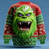 cheap Ugly Sweaters-Ugly Christmas Sweater Men's Cartoon Print Holiday Pullover Sweater Jumper Knitwear Crewneck Casual Vacation Daily Festival Knitting Keep Warm Long Sleeve Spring Fall Winter Red -1 Red -2 Red -3