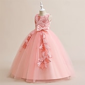 preiswerte Partykleider-Kinder Mädchen Kleid Partykleid Einfarbig Ärmellos Formell Leistung Besonderer Anlass Knotenbinde Netz Mode Täglich Prinzessin Polyester Maxi Partykleid Schwingkleid Tüllkleid Sommer Frühling 5-12