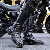 preiswerte Biker -Stiefel-Schwarze Motorradstiefel für Herren aus Kunstleder mit Riemen – elegant und robust, ideal für Biker und den lässigen Alltag.