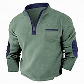 tanie Koszulka z dzianiny waflowej-Męskie Koszulka z goframi Podkoszulek Koszula Henley z waflami Długi rękaw Pół zamek Jesień Jesień i zima Jednokolorowe Niejednolita całość Tradycyjne / Vintage Codzienny Niejednolita całość Kolorowy