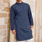 Недорогие Халаты-Муж. Домашняя одежда Ночная рубашка Ночная сорочка Полотняное плетение Стиль Удобная обувь Дом Повседневные Хлопок Дышащий Воротник-стойка Длинный рукав Весна Осень Черный Белый