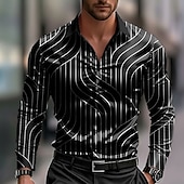 cheap Men&#039;s Satin Shirt-Men&#039;s Geometric Pattern Waves Abstract Art Shirt Satin Shirt Dress Shirt Long Sleeve Business Casual Vacation Dailywear Summer Spring Fall Turndown 3D Print Button Up Shirts Blue Black White Yellow
