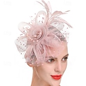 cheap Fascinators-Headdress Feathers Beads Wedding Birthday Elegant Vintage With Rhinestone Headpiece Headwear