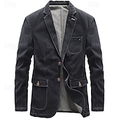 economico Blazer Classici da Uomo-Per uomo Blazer Giacca di Jeans Vacanza Casuale Abbigliamento quotidiano Moda Casual Primavera &amp; Autunno Cotone Poliestere Jeans Tasca Bottoni Confortevole Monopetto Giacca Nero Grigio