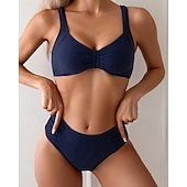 billige Surfing Tankinis og Bikinier-Dame Badedrakt med rynker Bikinisett Badetøy Ensfarget Badetøy Mørkeblå Pustende Ermeløs - Surfing Strand Svømming Sommer