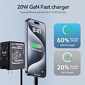 baratos Carregadores Sem Fio-Carregador portátil rápido de 120 W com cabo USB-C e Lightning, compatível com iPhone 15/16/17 e Samsung, ideal para jogos e viagens. Design compacto e específico para tomadas europeias.