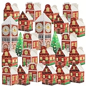 baratos Embrulho para presente-Caixa de calendário do advento de Natal com 24 peças - design de casinha de gengibre vermelha e branca com relógio dourado e cena de vila nevada, perfeita para presentes de festas de fim de ano e