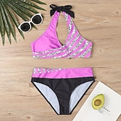 preiswerte Tankinis-Damen Badeanzug Zweiteilig Rock Bademode Rückenfrei Urlaub Strandbekleidung Gestreift V Ausschnitt Ärmellos Badeanzüge