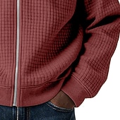 cheap Basic Sweatshirts-Men's Sweatshirt Waffle Sweatshirt Full Zip Sweatshirt Wine Standing Collar Plain Zip Up Textured Casual Daily Sports &amp; Outdoor Streetwear Cool Sportswear Spring &amp;  Fall Clothing Apparel Hoodies