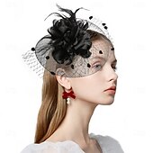 levne fascinátory-Čelenka Tyl Látka 30. léta Svatební Čajový dýchánek Dostih koktejl Elegantní Vinobraní S Peří Přílba Pokrývky Hlavy