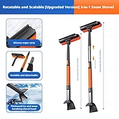 baratos Ferramentas de limpeza de veículos-Conjunto amarelo 5 em 1 de pá de neve com pá retrátil para carro, vassoura giratória, tira de silicone, cabo de espuma, pá de gelo e kit de emergência para neve em veículos. Ferramentas para limpeza