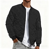 cheap Men's Downs &amp; Parkas-Men's Bomber Quilted Jacket Diamond Padded Jacket Winter Outdoor Chunky Varsity Flight Windproof Warm Trench Coat Top Quilted Seams Cotton Outwear Overcoat Full Zipper Camping Hiking Hunting Fishing