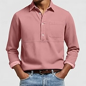 abordables Camisas Popover para Hombres-Hombre Camisa de manga corta Camisa Oxford Rosa Azul Marino Azul Oscuro Gris Azul claro Manga Larga A Rayas Cuello Americano Escuela Boda Bolsillo Ropa Neutral Moda Diario Casual