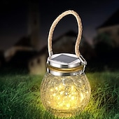 baratos Luzes solares de corda-Luzes de jarra de rachadura solar bola pendurada vidro led lanternas solares estrela solar lâmpada dos desejos ao ar livre decoração de jardim à prova d'água luzes de árvore festa de natal luz de