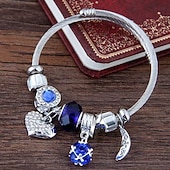 olcso Női karkötő-Ezüst karkötő többszínű kristályokkal és szív, hold és gyöngy medálokkal – testreszabható női karperec