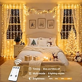 abordables Enchufe eléctrico-luces de cortina 3 * 3M 300 Leds 8 funciones control remoto temporal Enchufar Luces de cortina de hadas decoración de fiesta de boda interior y exterior