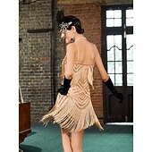 economico Abiti degli anni '20-Set Anni Ruggenti Anni 1920 Mini Vestito Nozze Addio al celibato con accessori Senza maniche Il grande Gatsby Charleston Paillettes Frangia con nappe Piuma Scollo a V profondo Costume Per donna