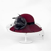 levne party klobouky-klobouky 100% vlna buřinka / zvonový klobouk fedora klobouk závoj svatební čajový dýchánek elegantní svatební s peřím květinová ozdoba hlavy pokrývka hlavy