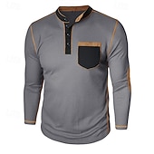 ieftine Tricou casual Henley-Bărbați Cămașă Henley Waffle Tricouri Cămăși bărbătești cu petice la coate Manșon Lung Culoare solidă Simplu Modă Designer Casual Bloc de Culoare Nasturi Henley Casual Zilnic În aer liber Vară Toamn