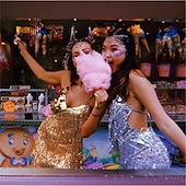 abordables Robes de Pratique-Samba Dancewear Sequins costume de performance pour femmes à thème de fête sans manches en polyester