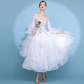 cheap Competition Wear-Ballroom Dance Dress Pleats Splicing Crystals / Rhinestones Women's Performance Training Long Sleeve High Spandex Mesh