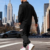 Χαμηλού Κόστους βασικές φόρμες-Ανδρικά Πουλόβερ Φόρμα Σετ ρούχων Jachetă Πέτο ΕΞΩΤΕΡΙΚΟΥ ΧΩΡΟΥ Καθημερινά Αθλητικά Κορδόνι Κουμπί επάνω Τσέπη Ταινία Μαύρο Ρουμπίνι Καφέ Πολυεστέρας Ρούχα Γυμναστικής Μοντέρνα Κομψό στυλ street