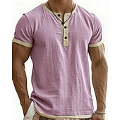 billige Casual T-skjorter for menn-Herre T skjorte Henly-skjorte T-skjorter Kortermet skjorte Kortermet Henley Sommer Vår Fargeblokk Mote Designer Grunnleggende Lapper Feriereise Gate Ut på byen Blå Svart Rosa Topp T-skjorte for menn