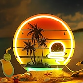 abordables 123496-Enseigne lumineuse tropicale néon USB palmier coucher de soleil pour décoration murale, enseignes lumineuses LED colorées pour bar, chambre, bar, restaurant à thème plage, décoration de fête