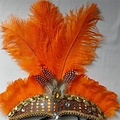 cheap Accessories-Carnival 2026 Rio Carnival Samba Accessories Hot Pink Ostrich Feather Headdress for Women - Sequin Rhinestone Headpiece - Carnival Showgirl Mardi Gras Costume Brazil Festival Performance Costume