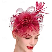 cheap Fascinators-Headdress Feathers Beads Wedding Birthday Elegant Vintage With Rhinestone Headpiece Headwear