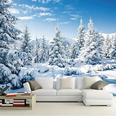 tanie Leśny gobelin-gobelin z zimowym śniegiem, las, białe Alpy, góra, zimowa scena, gobelin ze śnieżnym krajobrazem leśnym, dekoracja ścienna do sypialni, salonu, akademika, dekoracja domu