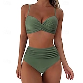 זול טנקיני וביקיני לגלישה-בגדי ריקוד נשים בגד ים מקומט סטים של ביקיני בגדי ים אחיד בגדי ים ורוד בהיר שחור נושם ללא שרוולים - גלישה חוף שחייה קיץ