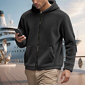 cheap Casual Jackets-Men's Winter Coat Teddy Coat Casual Jacket Outdoor Casual Thermal Warm Pocket Full Zip Fall Winter Plaid Streetwear Sports &amp; Outdoors Hooded Regular Dark Gray Black Navy Blue Khaki Jacket