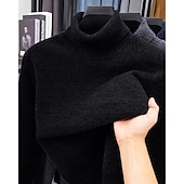 preiswerte Herrenpullover-Herren Pullover Fleece Pullover Strickpullover Gerippt Stricken Normale Oberteile Gestrickt Einfach Rollkragen Mode Basic Urlaub Alltagskleidung Bekleidung Herbst Winter Schwarz Marineblau M L XL