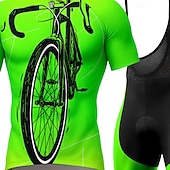 billige Klærsett for menn-Herre Sykkeljersey med bib-shorts Sykkeltrøyesett Kortermet Fjellsykling Veisykling Sommer Grønn Geometrisk Sykkel Solkrem UV-bestandig 3D Pute Fort Tørring Refleksbånd Spandex Lycra sport Klær
