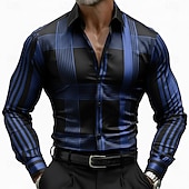 abordables Camisa de Satén para Hombre-Hombre Geométrico A Rayas Cuadrícula / Cuadros Camisa Camisa de raso Camisa para Vestido Manga Larga Informal de negocios Vacaciones Uso Diario Verano Primavera Otoño Cuello Vuelto Impresión 3D