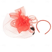 cheap Fascinators-Headdress Tulle Feather Fedora Hat Wedding Tea Party Horse Race Cocktail Elegant Vintage With Feather Headpiece Headwear