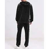 baratos moletons básicos-Homens Moletom Moletom com capuz e calças Conjunto de roupas Conjunto de moletons Capuz Ao ar livre Diário Esportes Com Cordão Bolsos Tecido Vermelho Vinho Preto Azul Royal Poliéster Roupas Esportivas