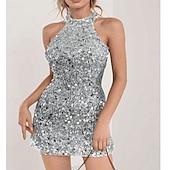 preiswerte Bauchtanzkleidung-Samba Dancewear Glamouröses Pailletten-Ärmelloses Cocktailkleid - Schimmerndes Slim-Fit-Partykleid für Karnevalsfeiern Performance Kostüm