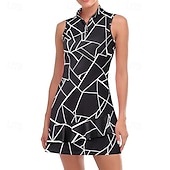 tanie Sukienka damska-Damskie Graficzny Solidne kolory Sukienka do tenisa Sukienka sportowa Odprowadza wilgoć Oddychający Bransoletka tenisowa Obuwie sportowe Bieganie Kołnierz zapinany na zamek Sukienka Czarny Biały