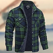 preiswerte Herrenjacken &amp; Herrenmäntel-Herren Wintermantel Hemdjacke Freizeitjacke Outdoor Lässig Thermowarm Tasche Herbst Winter Herbst Winter Karomuster Streetwear Täglich Umlegekragen Regulär Weiß Burgunderrot Marineblau Himmelblau
